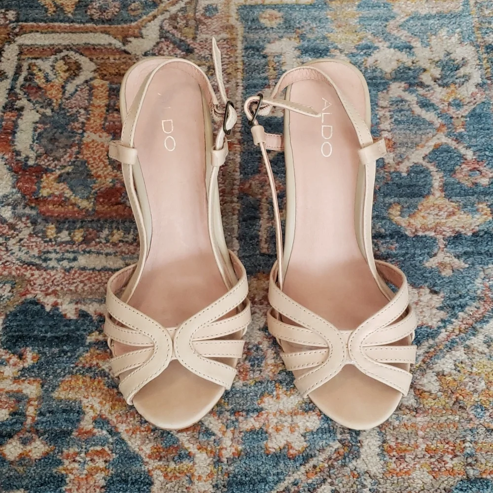 Aldo light cream beige scrappy heel sz 38 EUC - Picture 2 of 8